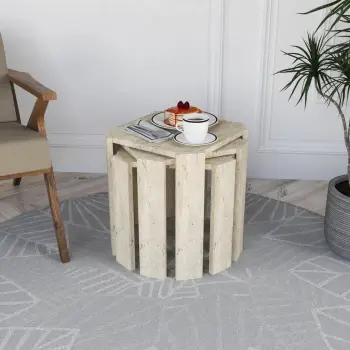 Set tavolinash ndihmëse, 3 copë, ngjyrë travertine, Skye Decor Azra