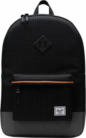 Çantë shpine Herschel Heritage, 15", poliester, e zezë gri portokalli