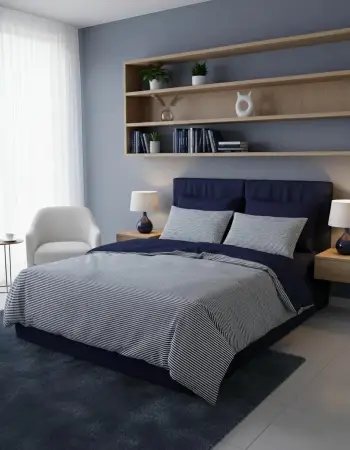Set mbulesë për jorgan njëpersonësh, pambuk Ranforce, ngjyrë kaltër e errët, L'Essentiel Linge de Maison, Nifty Kombin