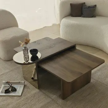 Set tavolinash për kafe Skye Decor, Luna 2, bronzie, arrë