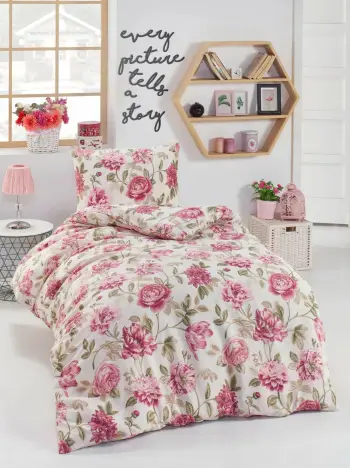 Set mbulesë jorgani teke L'Essentiel Linge de Maison, ngjyra rozë, e bardhë, e gjelbër, Care