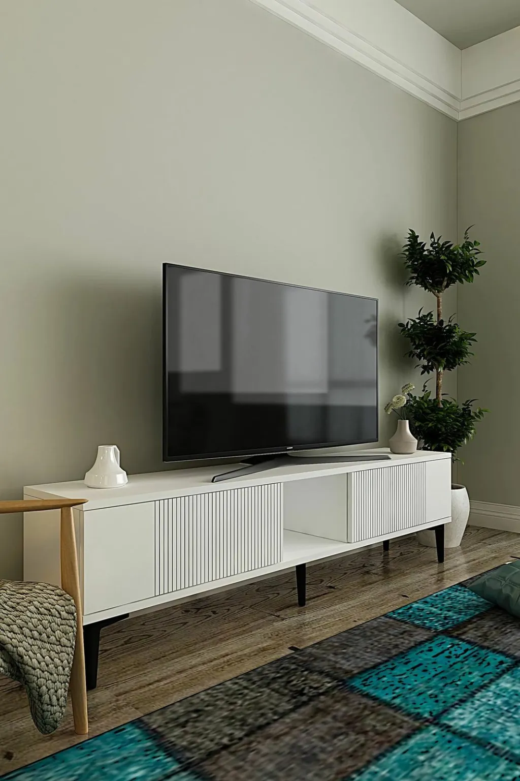 Komodinë TV Skye Decor, Corsa 150, e bardhë - 2
