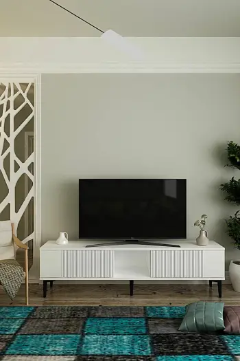 Komodinë TV Skye Decor, Corsa 150, e bardhë
