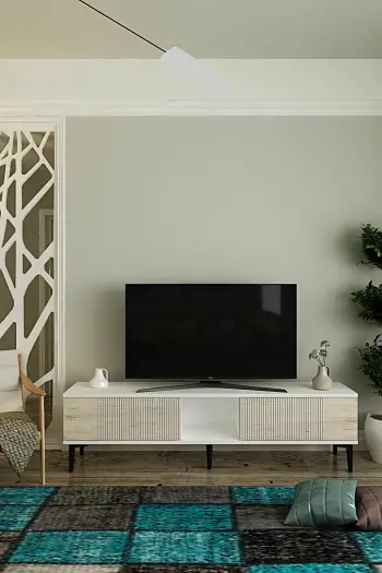 Komodë TV Skye Decor, Corsa 150, e bardhë, travertin