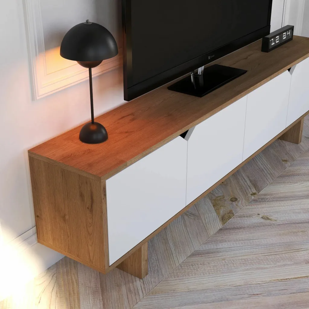 Komodë TV Skye Decor, ngjyrë lisi dhe e bardhë - 4