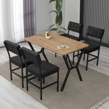Tavolinë me karrige, set 5 pjesësh, ngjyrë antracit dhe arre, Skye Decor, Dubai