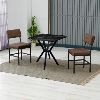 Set tavoline me karrige për ngrënie, zgjatshëm, 3 pjesë, Skye Decor, Dubai, kafe, e zezë