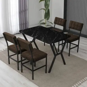 Tavolinë me karrige, zgjatshme, 5 copë, Skye Decor, Dubai, kafe, e zezë