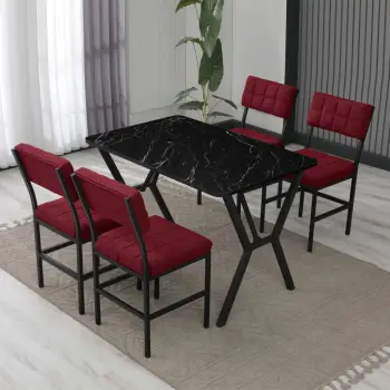 Tavolinë me karrige, zgjatshme, 5 copë, Skye Decor, Dubai, burgundy, e zezë