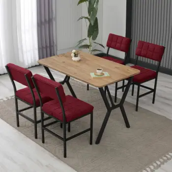Tavolinë me karrige, set 5 pjesësh, ngjyrë burgundy dhe arre, Skye Decor, Dubai