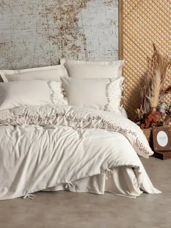 Set mbulesash për jorgan dopio, L'Essentiel Linge de Maison, Pelias, bezhë-kafe
