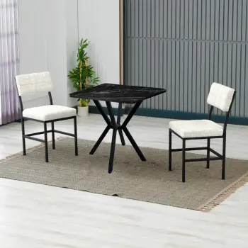 Set tavolinë me karrige, zgjatues, 3 pjesë, Skye Decor, krem, e zezë