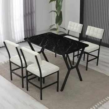 Tavolinë me karrige, zgjatshme, 5 copë, Skye Decor, krem, e zezë