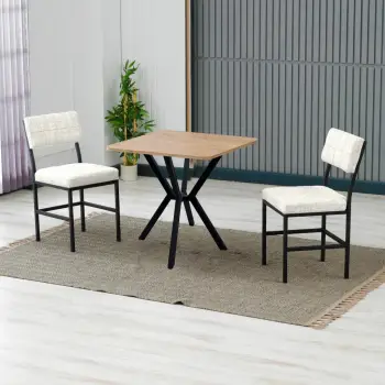 Tavolinë me karrige, set 3 pjesësh, ngjyrë krem dhe arre, Skye Decor, Dubai