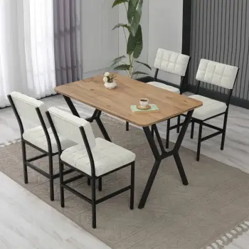 Tavolinë me karrige, zgjatshme, 5 copë, Skye Decor, Dubai, krem dhe arre