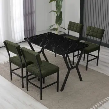 Set tavoline me karrige, zgjatshme, 5 pjesë, Skye Decor, ngjyrë e gjelbër dhe e zezë