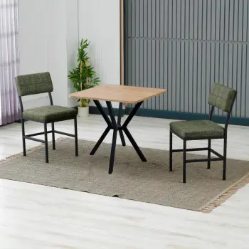 Tavolinë me karrige, zgjatshme, 3 copë, ngjyrë e gjelbër dhe arre, Skye Decor, Dubai