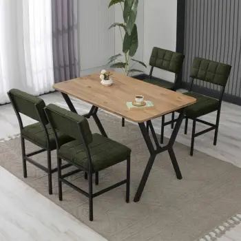 Tavolinë me karrige, zgjatshme, 5 copë, Skye Decor, Dubai, ngjyrë e gjelbër, arrë