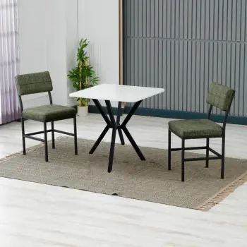Tavolinë me karrige, zgjatshme, 3 copë, Skye Decor, Dubai, e bardhë dhe e gjelbër