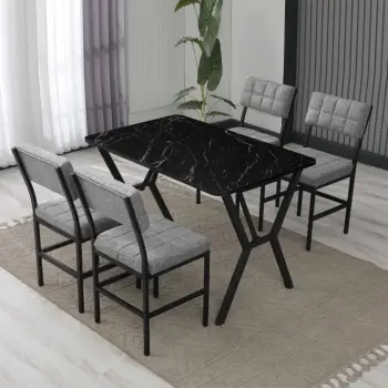 Tavolinë me karrige, set 5 pjesësh, Skye Decor, Dubai, gri, e zezë