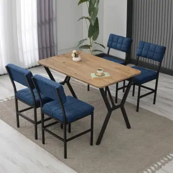 Tavolinë me karrige, zgjatshme, 5 copë, Skye Decor, Dubai, ngjyrë kaltër e errët, arrë