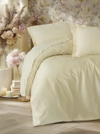 Set mbulesë për jorgan njëpersonësh, satin, ngjyrë bezhë, L'Essentiel Linge de Maison, Elegant v2