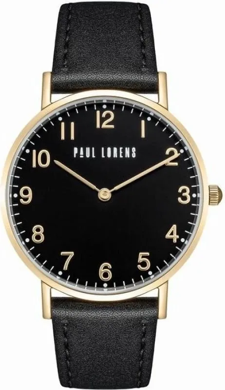 Orë dore për femra Paul Lorens PL20006A-1A2, mekanizëm quartz, rrip lëkure, e zezë - 1
