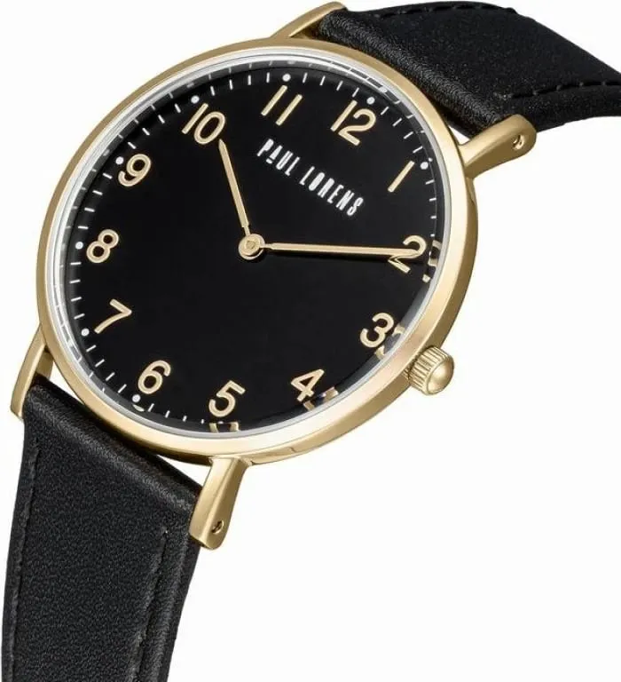 Orë dore për femra Paul Lorens PL20006A-1A2, mekanizëm quartz, rrip lëkure, e zezë - 2
