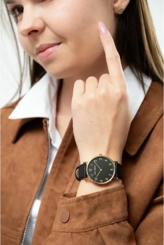 Orë dore për femra Paul Lorens PL20006A-1A2, mekanizëm quartz, rrip lëkure, e zezë - 4