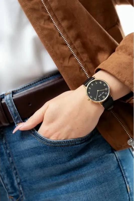 Orë dore për femra Paul Lorens PL20006A-1A2, mekanizëm quartz, rrip lëkure, e zezë - 5