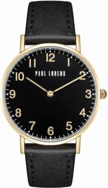 Orë dore për femra Paul Lorens PL20006A-1A2, mekanizëm quartz, rrip lëkure, e zezë
