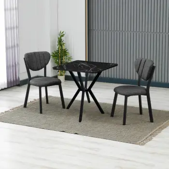 Tavolinë me karrige, zgjatshme, 3 copë, Skye Decor, elma-antracit, e zezë