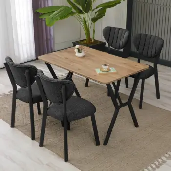 Set tavolinë me karrige për ngrënie, zgjatues, Skye Decor, elma-antracit, arrë, 5 copë