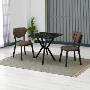 Tavolinë me karrige zgjatëse, 3 copë, Skye Decor, ngjyrë kafe, e zezë