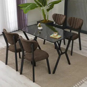 Tavolinë me karrige për ngrënie, set 5 pjesësh, Skye Decor, elma, kafe, e zezë