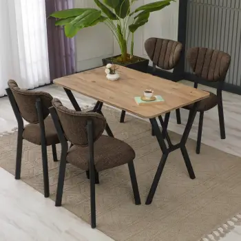Tavolinë me karrige, set 5 pjesësh, ngjyrë kafe dhe arre, Skye Decor, tavolinë e zgjatshme