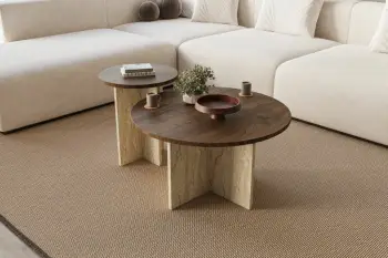 Set tavolinash kafeje Skye Decor, privat, ngjyrë arre, travertin