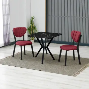 Set tavolinë me karrige, zgjatues, 3 pjesë, Skye Decor, elma-burgundy, e zezë