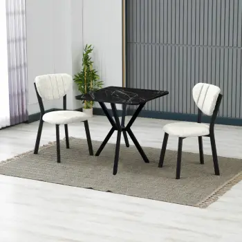 Set tavoline e zgjatshme me karrige (3 copë), Skye Decor, elma-krem, e zezë