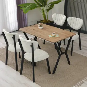 Tavolinë me karrige, zgjatshme, 5 copë, Skye Decor, ngjyrë krem dhe arre