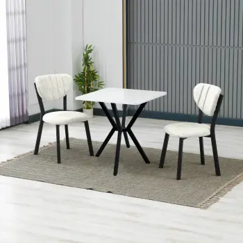 Tavolinë me karrige, zgjatshme, 3 copë, Skye Decor, elma-krem, e bardhë