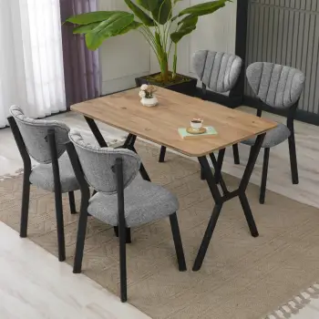 Tavolinë me karrige për ngrënie, zgjatshme, 5 copë, Skye Decor, ngjyrë gri dhe arre