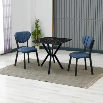 Set tavoline me karrige, zgjatues, 3 pjesë, Skye Decor, elma, blu e errët, e zezë