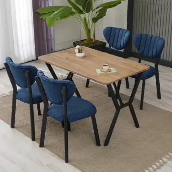 Tavolinë me karrige, zgjatshme, 5 copë, Skye Decor, elma, blu e errët, arrë