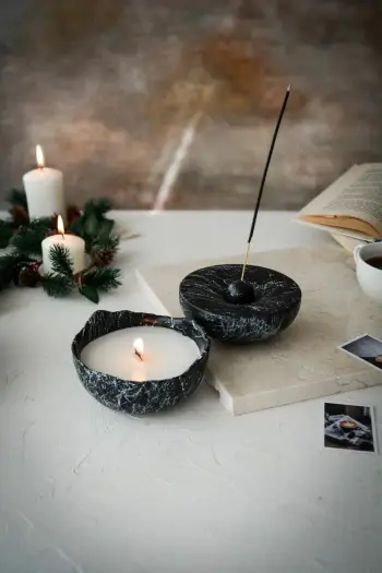 Set qiri dhe mbajtës për temjan, mermer, Evila Originals, Ers1282