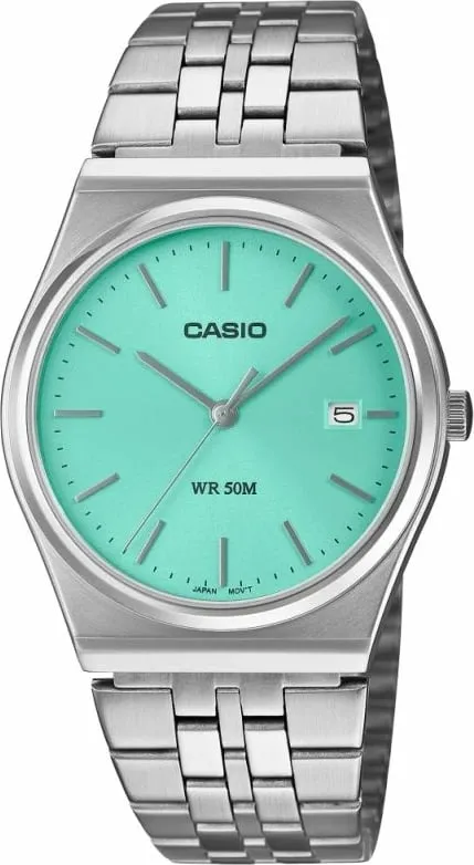 Orë dore për meshkuj CASIO, e argjendtë me fushë të gjelbër - 1