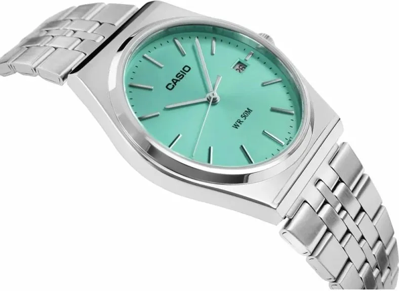 Orë dore për meshkuj CASIO, e argjendtë me fushë të gjelbër - 2
