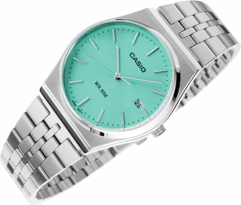 Orë dore për meshkuj CASIO, e argjendtë me fushë të gjelbër - 3