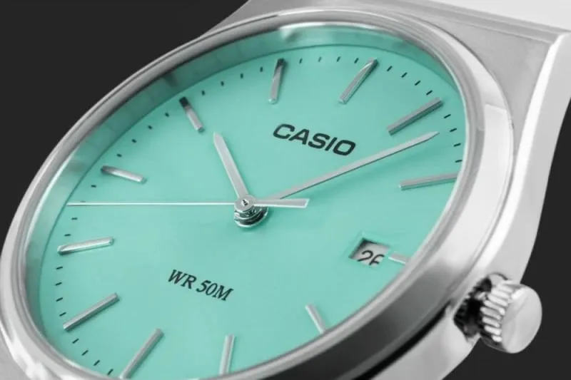 Orë dore për meshkuj CASIO, e argjendtë me fushë të gjelbër - 4
