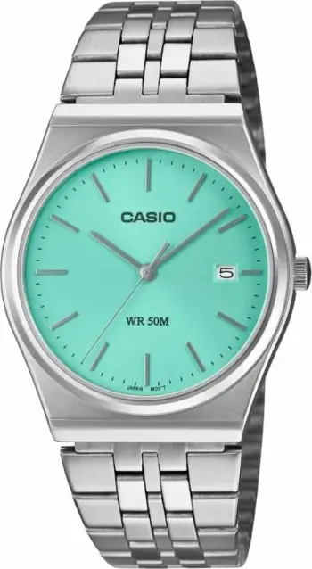 Orë dore për meshkuj CASIO, e argjendtë me fushë të gjelbër